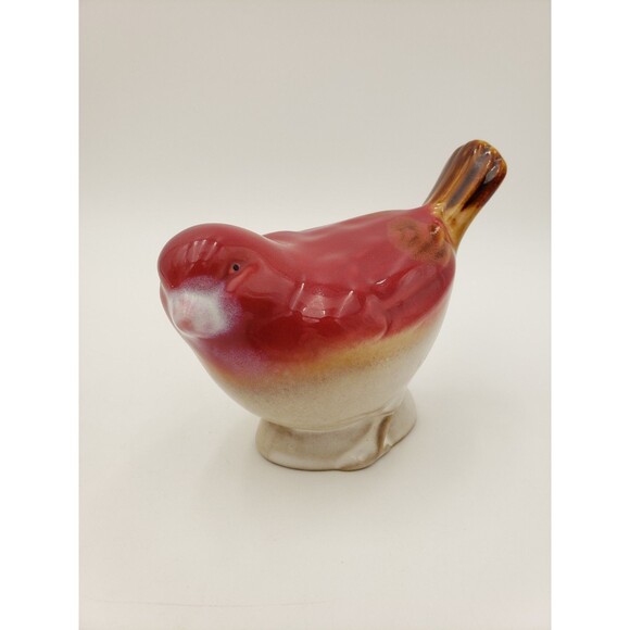 Vintage Ceramic Bird Figurine Red & Off White Or Light Beige 4" Unmarked - Picture 10 of 10